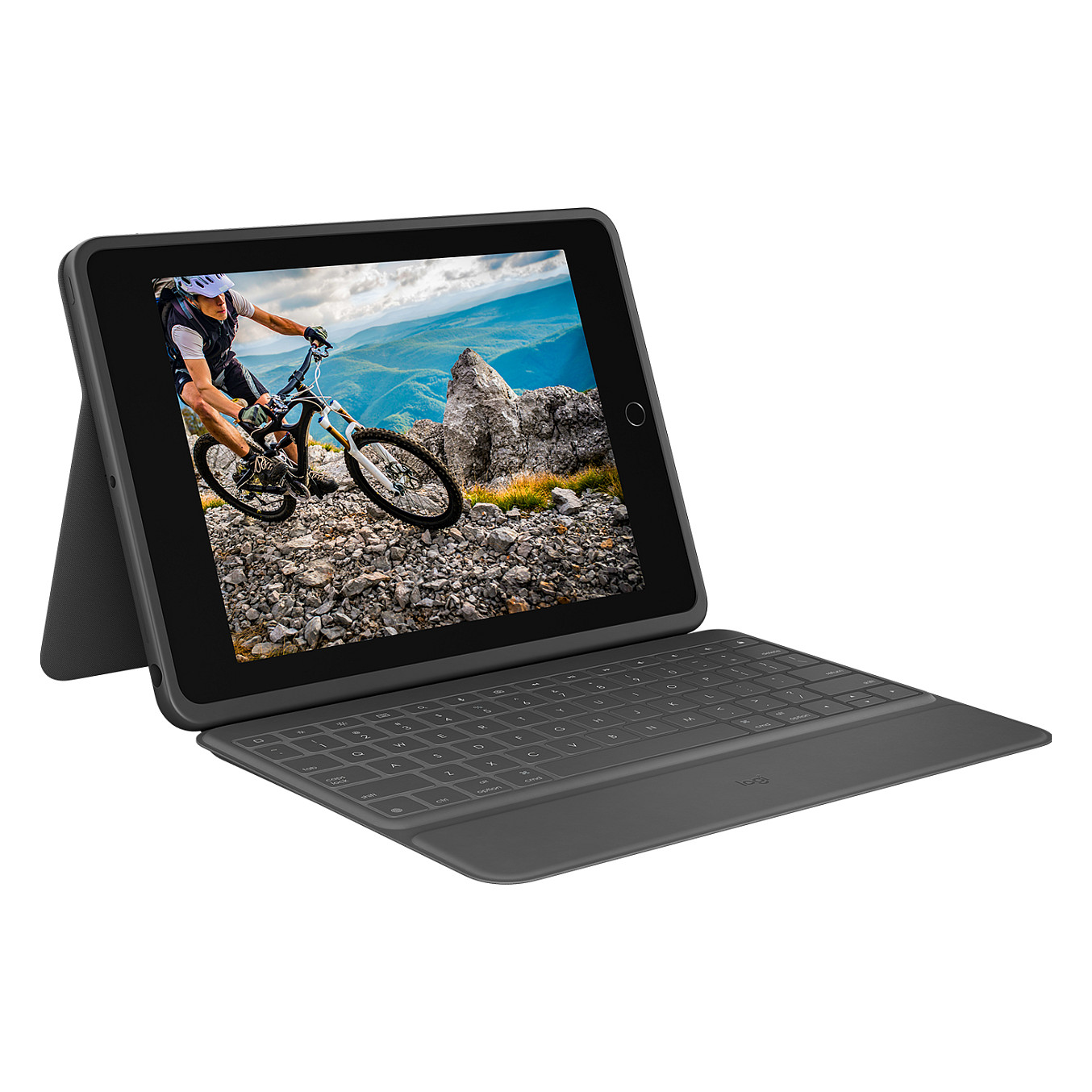Tastierë për Tabletë Logitech Rugged Folio / iPad 7th, 8th & 9th Gen / AZERTY (FR) / Smart Connector / Full-Size / 4 Mënyra Përdorimi – Gri