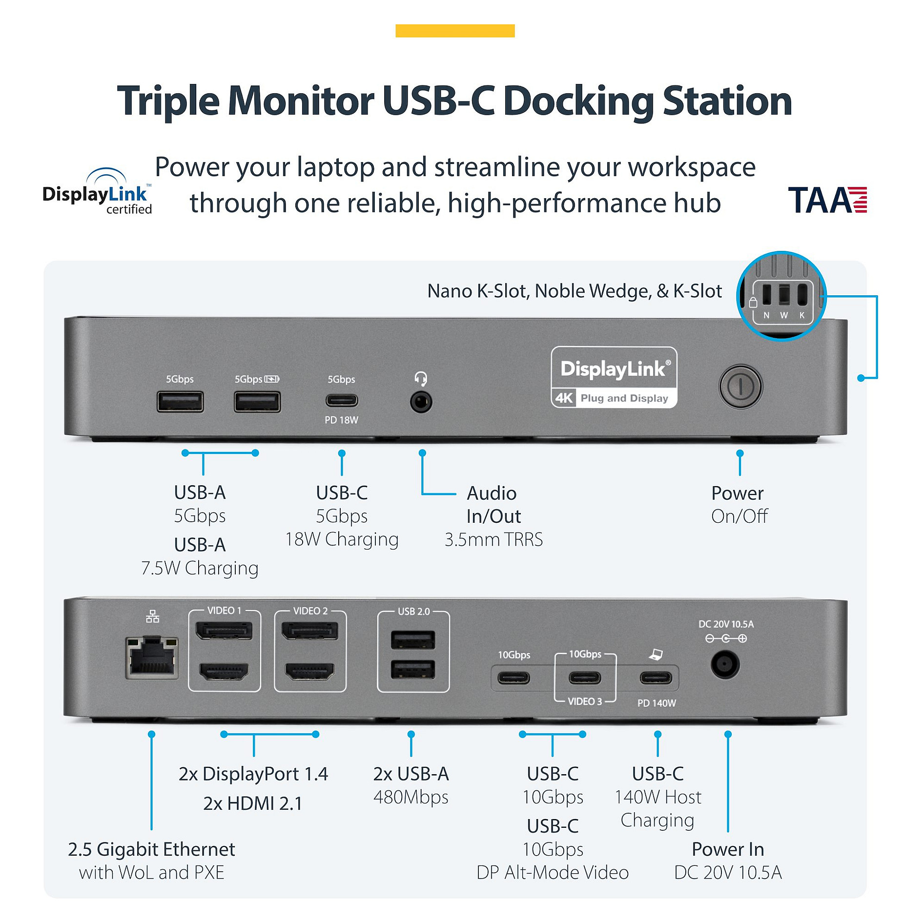 Docking Station StarTech USB-C to USB-A / USB-C / USB 2.0 / HDMI / DP / LAN thumbnail 2