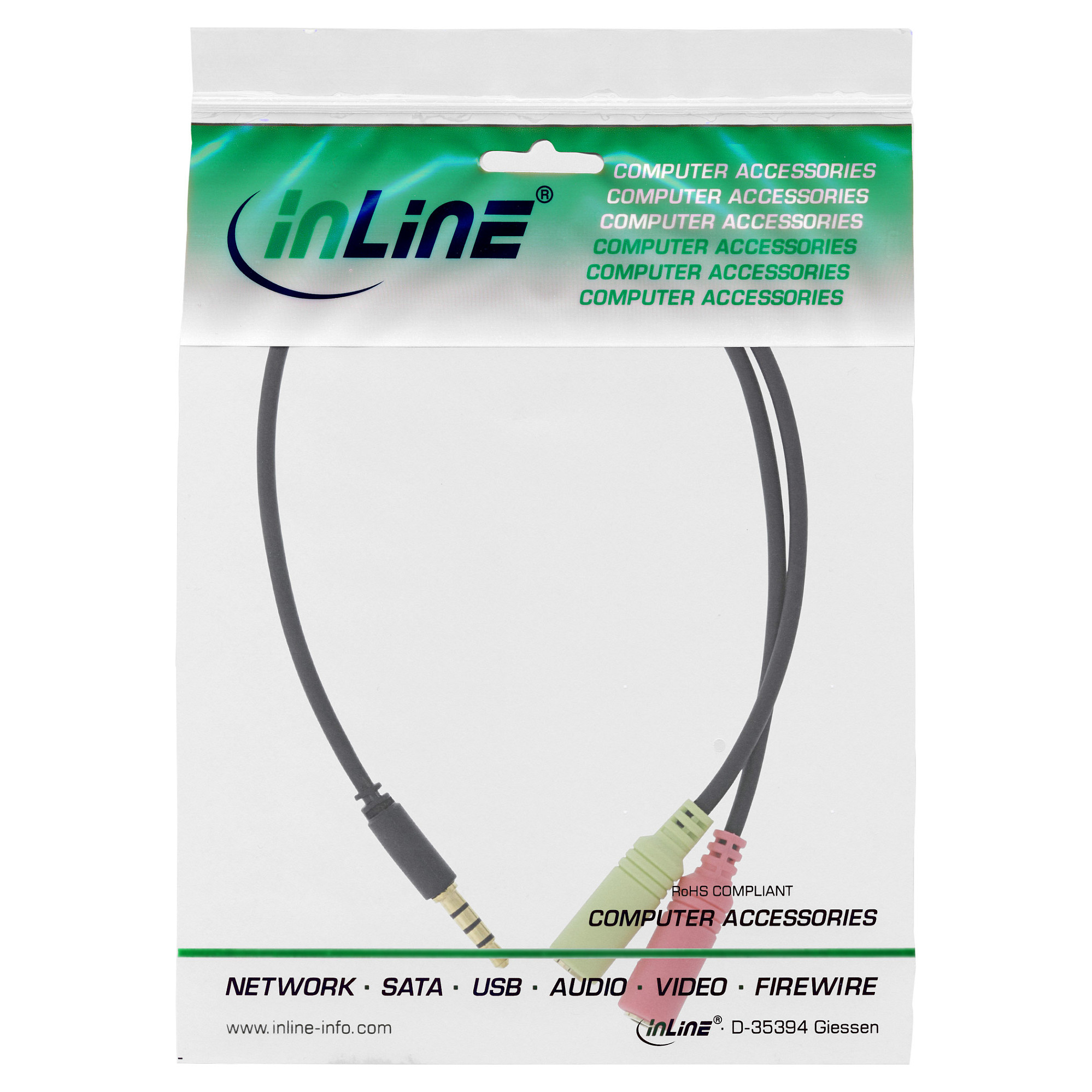 Adapter Audio InLine 99302K, 3.5mm 4-pin në 2x 3.5mm, CTIA, 2m – Zezë 2