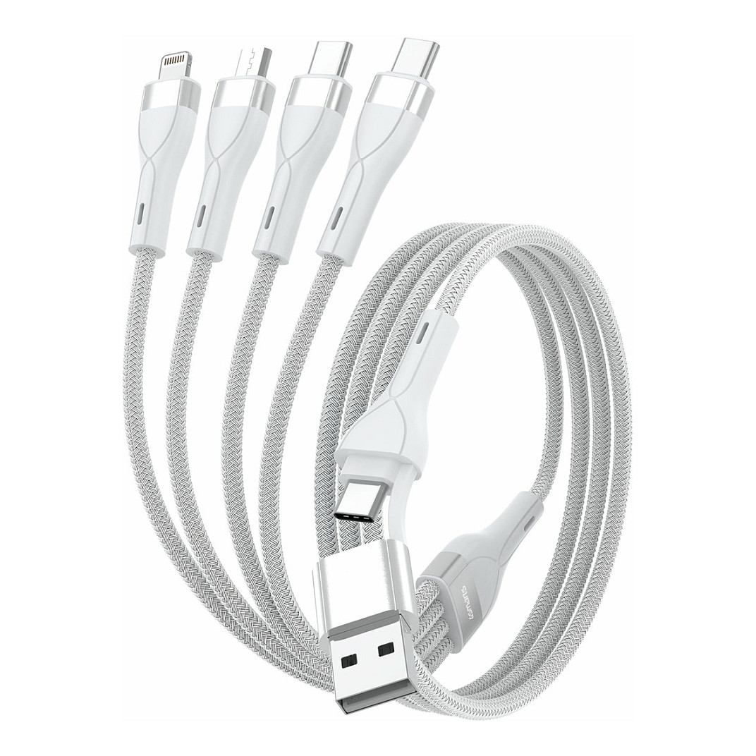 Kabllo USB 4smarts USB-C/A Multi-Charging Cable 4-in-2 / 1.2m – Bardhë thumbnail 2