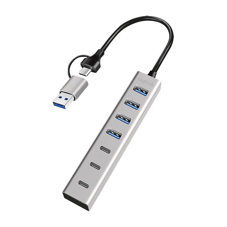 Hub USB LogiLink UA0442, 4x USB-A, 3x USB-C, 5Gbps, kabllo 2-në-1 - Argjend 3