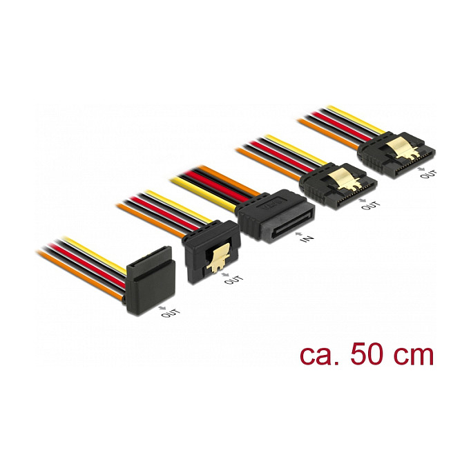 Kabllo për Furnizim me Energji DeLOCK 60149, SATA 15-pin në 4 x SATA 15-pin, 50 cm - Zezë/Portokalli 2