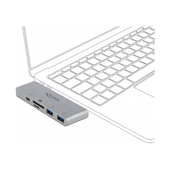 Hub DeLOCK 64078, USB-C Mashkull, 2x USB-A 5Gbps, USB-C PD 100W, SD, MicroSD, USB-C i Tërheqshëm - Gri 3
