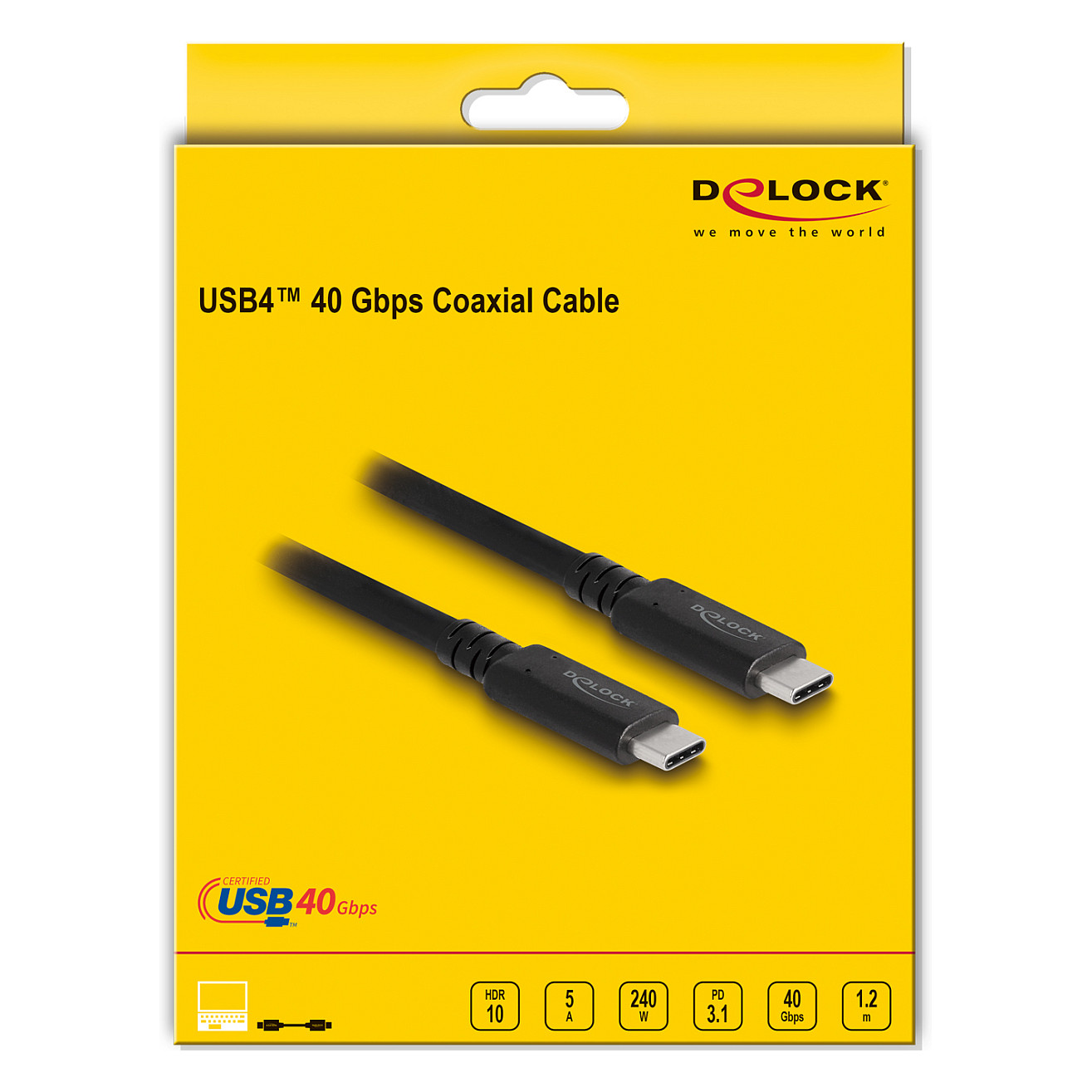 Kabllo USB DeLOCK 80009, USB-C në USB-C, USB4 40 Gbps, USB PD 3.1, 240 W, 1.2 m - Zezë 3