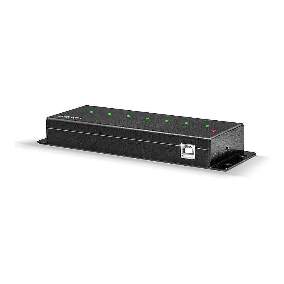 Hub USB LINDY 42794 / USB 2.0 / 7 Porta / Metal / Kabllo USB Type-A në Type-B 1.8 m / Furnizues Energjie - Zezë 2