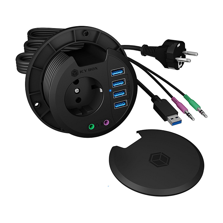 Hubs ICY BOX IB-HUB1430, USB 3.2 Gen 1, 4x USB-A, 2x Audio 3,5mm, Prizë 230V - Zezë 6