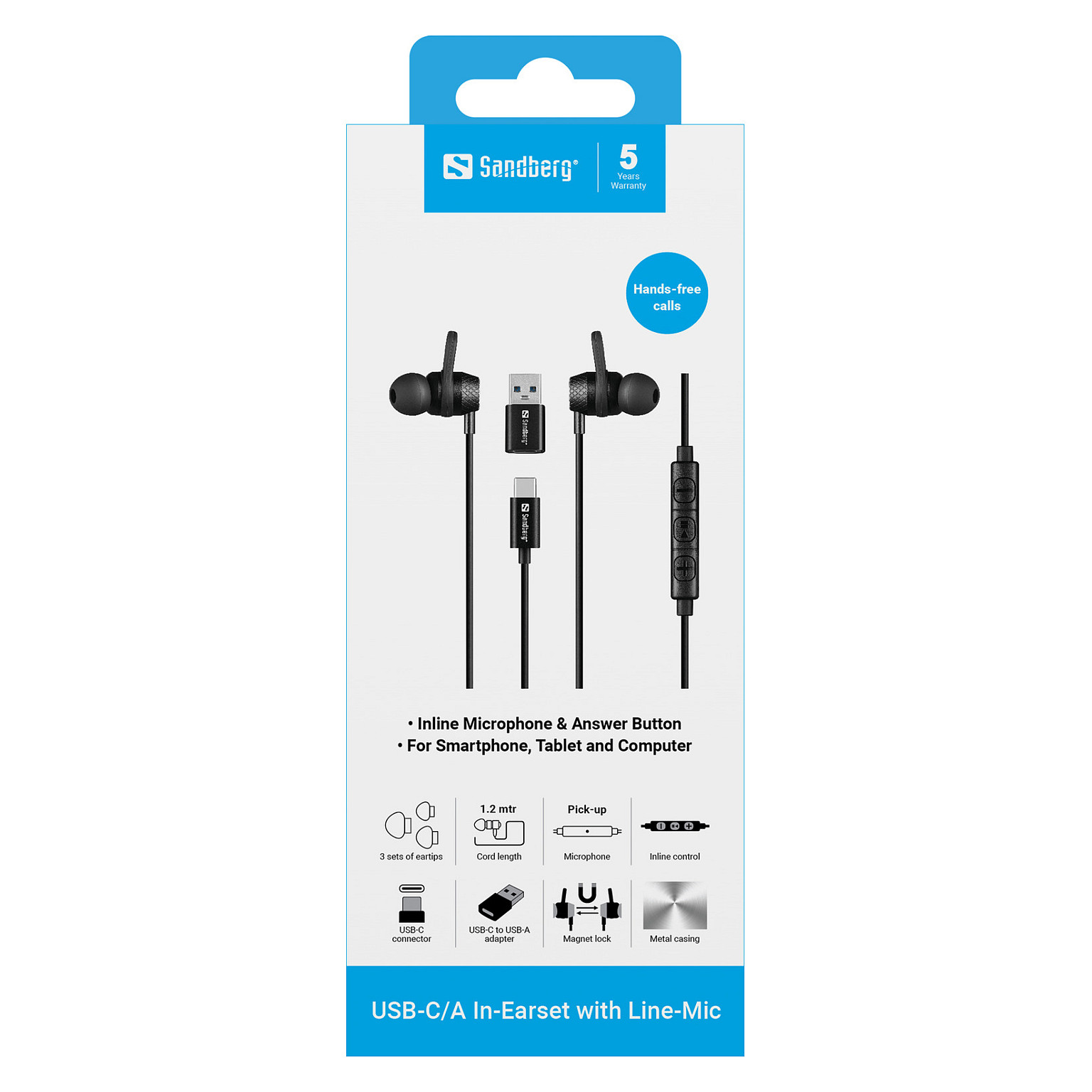 Kufje me kabllo Sandberg 126-50 / In-Ear / USB-C / USB-A / 10mm / 20-20000Hz / Mikrofon / 1.2m - Zezë 5