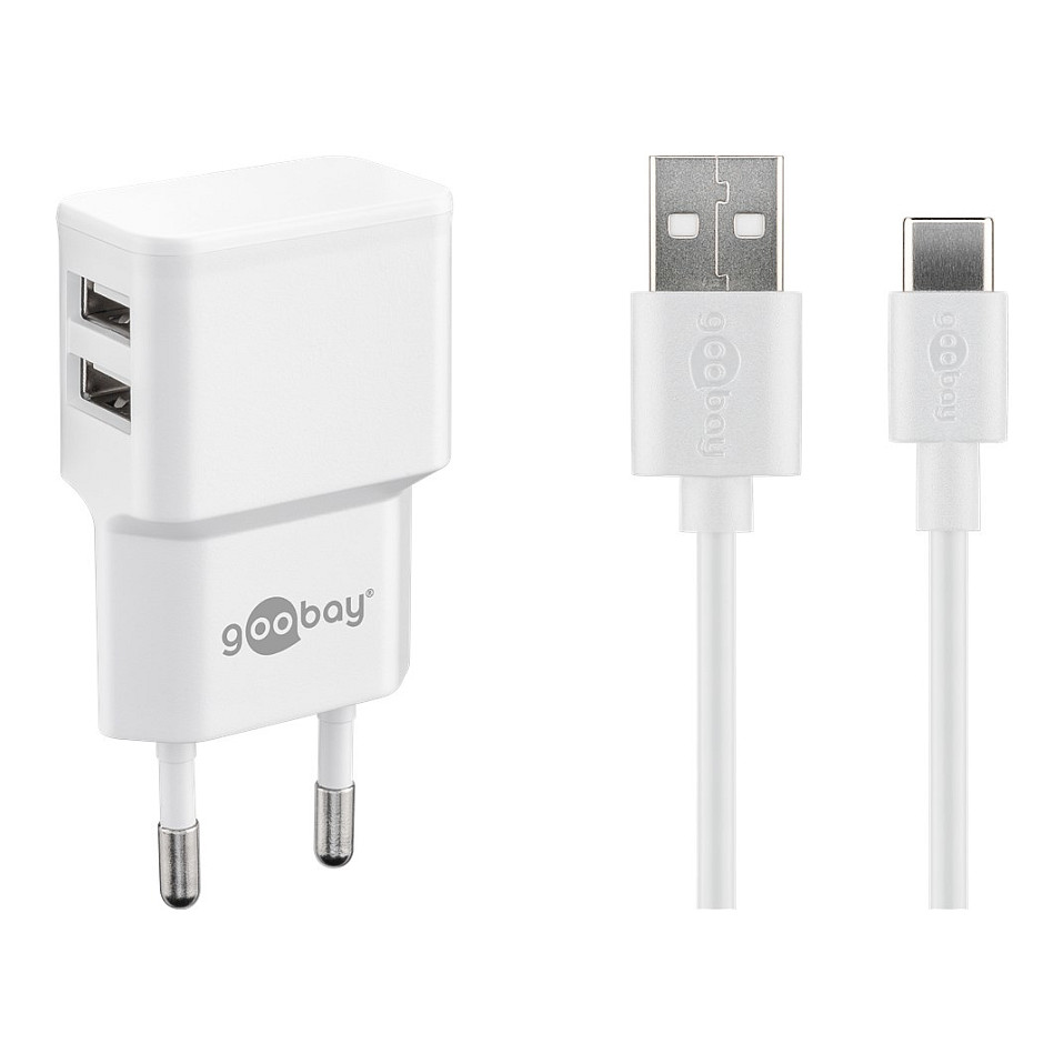 Adapter Goobay 44987 / 12W / 2x USB-A / USB-C / 2.4A - Bardhë