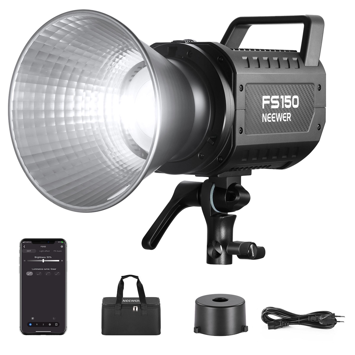 Dritë e Mençur Neewer FS150B, Bi-Color, 130W, 72000Lux, 2700-6500K, CRI 97+, TLCI 98+, Bowens Mount - Zezë