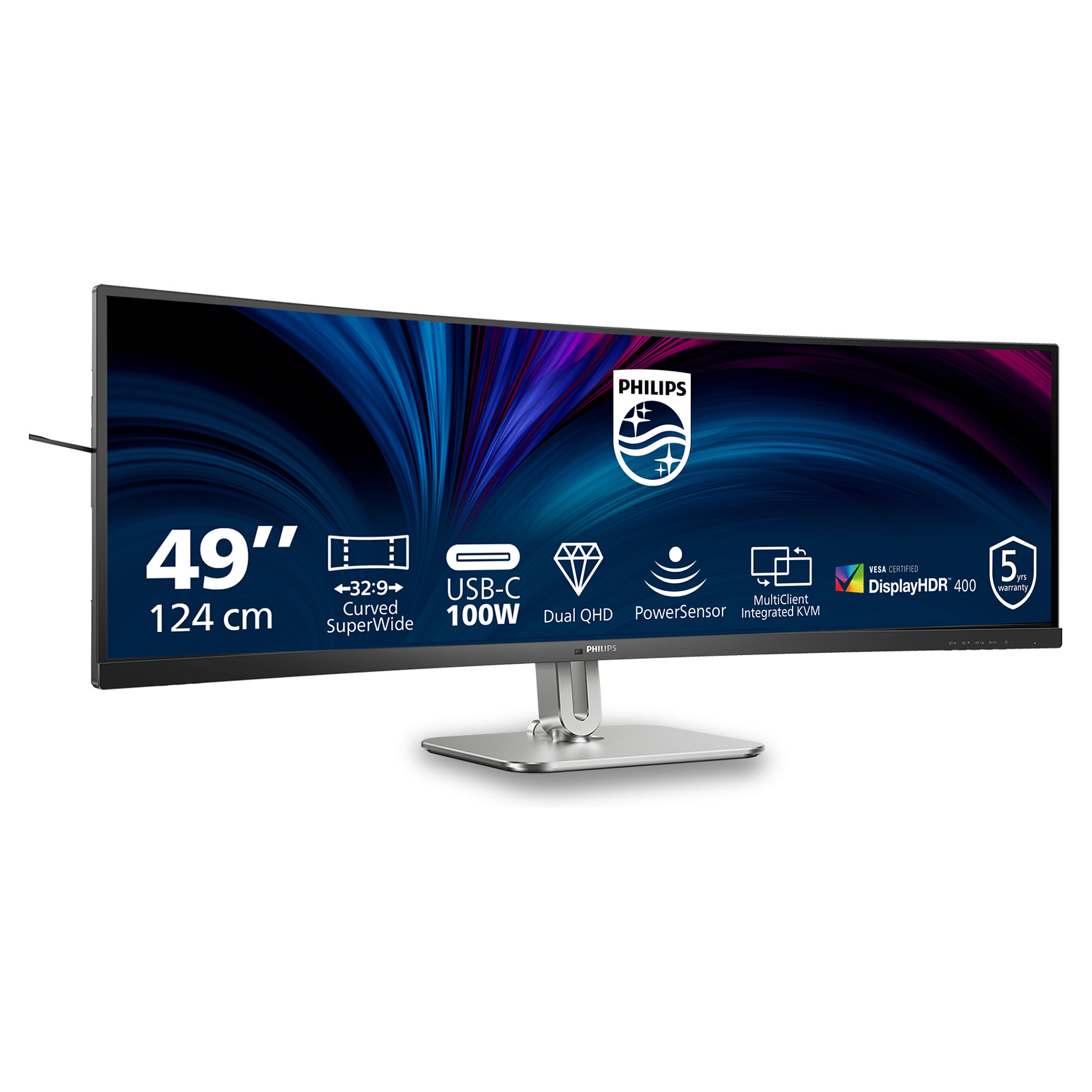 Monitor Philips 49B2U5900C/00 / 49"/ Dual QHD VA LCD Curved / 75Hz / 4ms / HDMI+DP+USB-C -Zezë/Argjendi thumbnail 2
