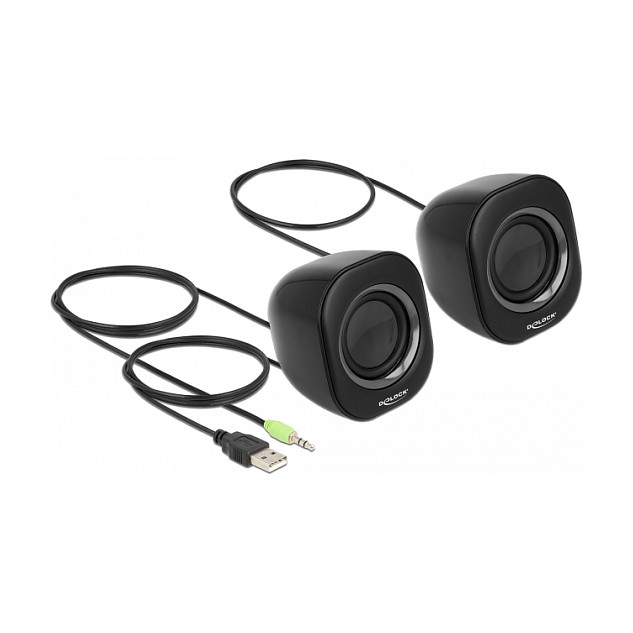 Altoparlantë Mini Stereo për PC DeLOCK 27002, 2W RMS, Jack 3.5 mm, USB – Zezë dhe Gri 2