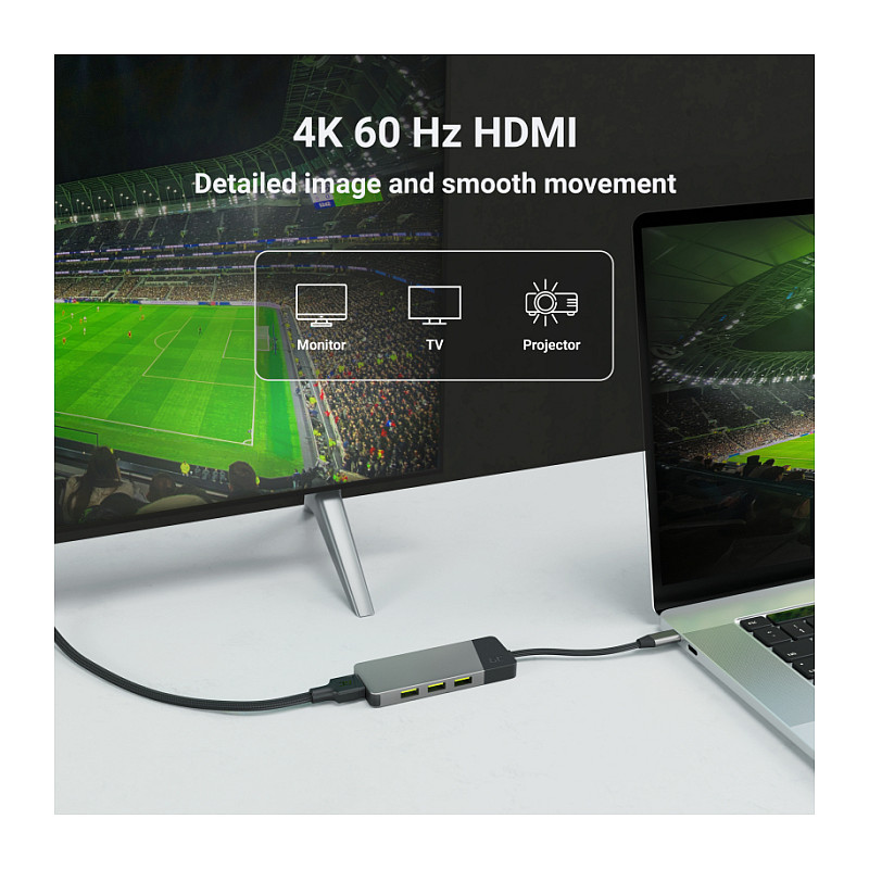 Qendër USB-C Green Cell HUBGC01, 7-në-1, 4K 60Hz, 85W, i hirtë 5