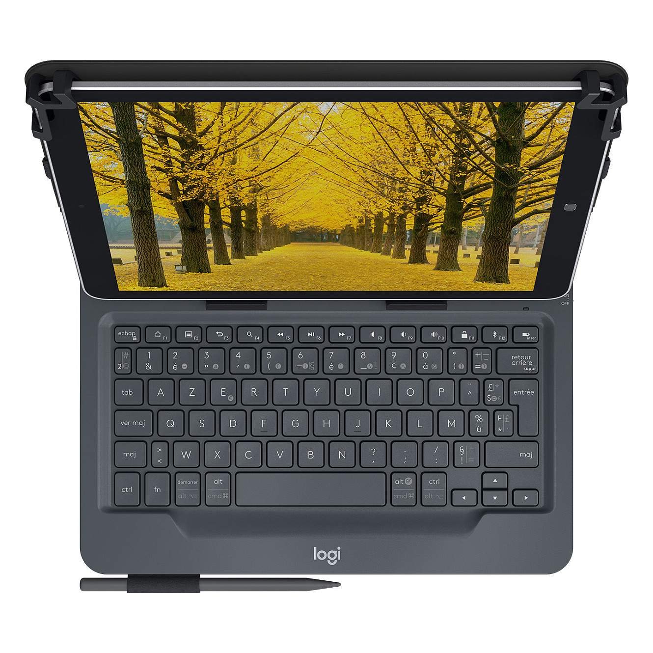 Tastierë për Tabletë Logitech Universal Folio / 9–10" / Bluetooth 3.0 / AZERTY (FR) / 78 Taste / 4-Pikësh Grip / Mbajtëse Stilolapsi – Zezë