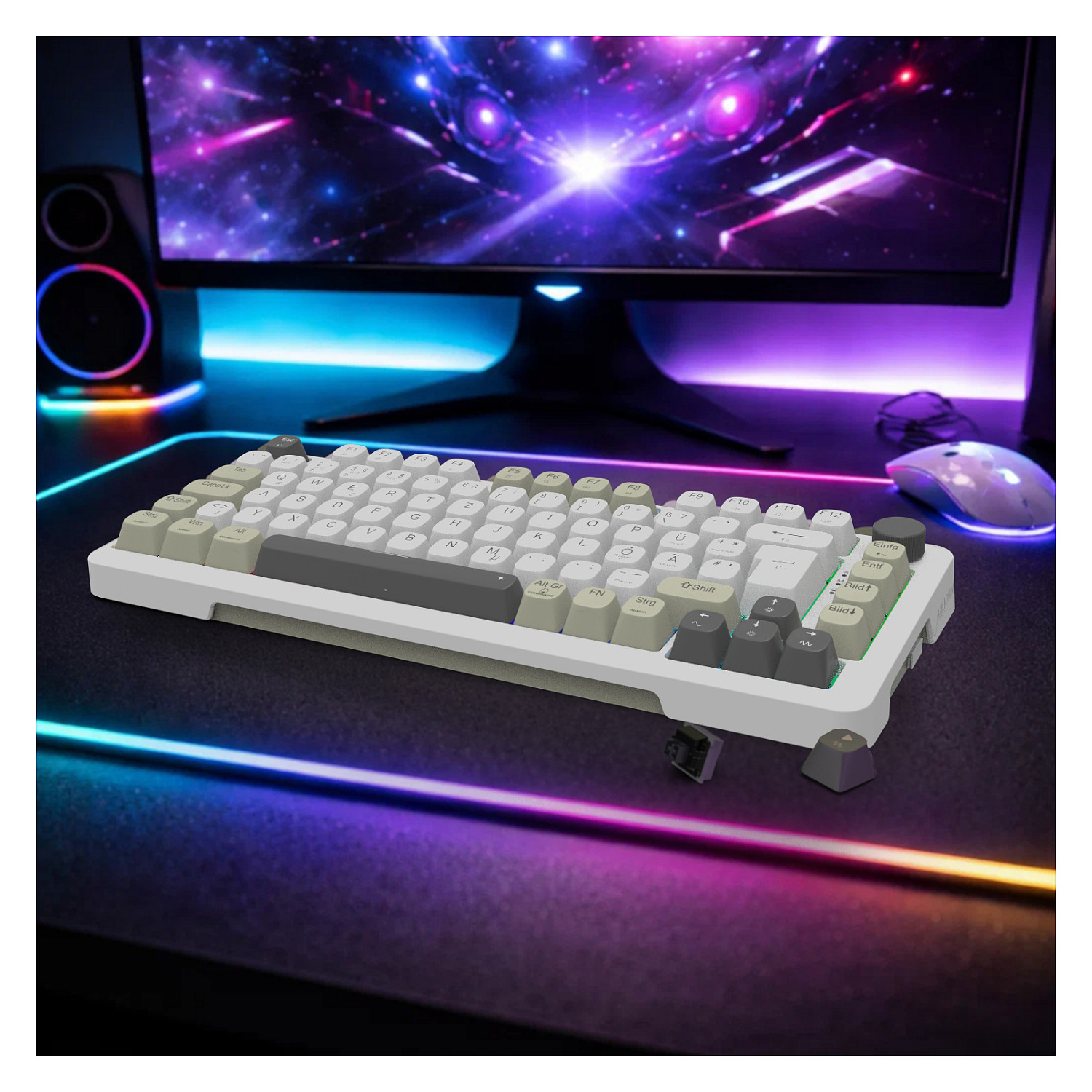 Tastierë Gaming Inca IKG-455 / Wired & Wireless / QWERTY / Mekanike / RGB LED / USB + RF Wireless + Bluetooth - Bardhë 3
