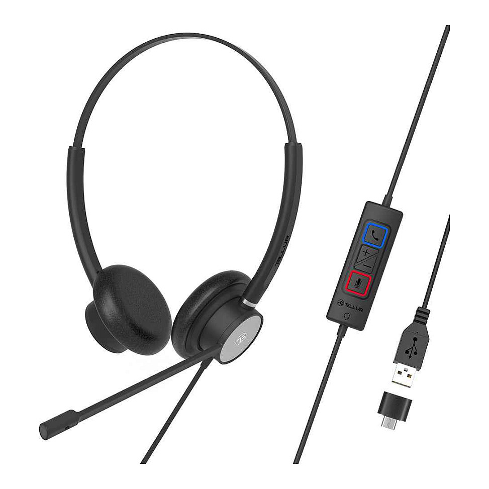 Kufje me kabllo Tellur Voice 320 / USB-A + USB-C / Binaural / 150–10.000 Hz - Zezë