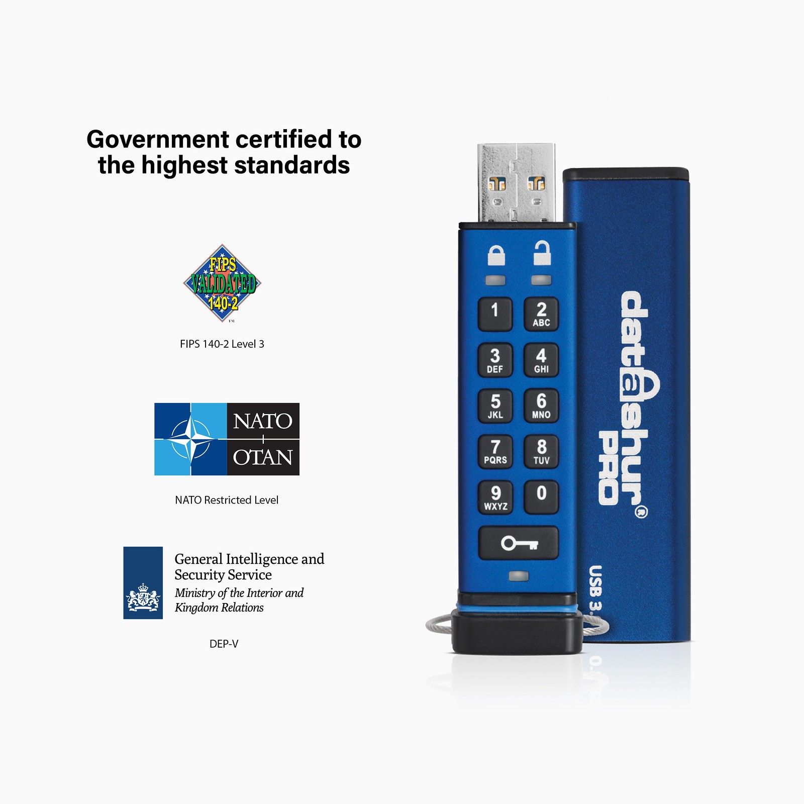 USB Flash Drive iStorage datAshur Pro / 32GB / USB Type-A / USB 3.2 Gen 1 - Blu thumbnail 2