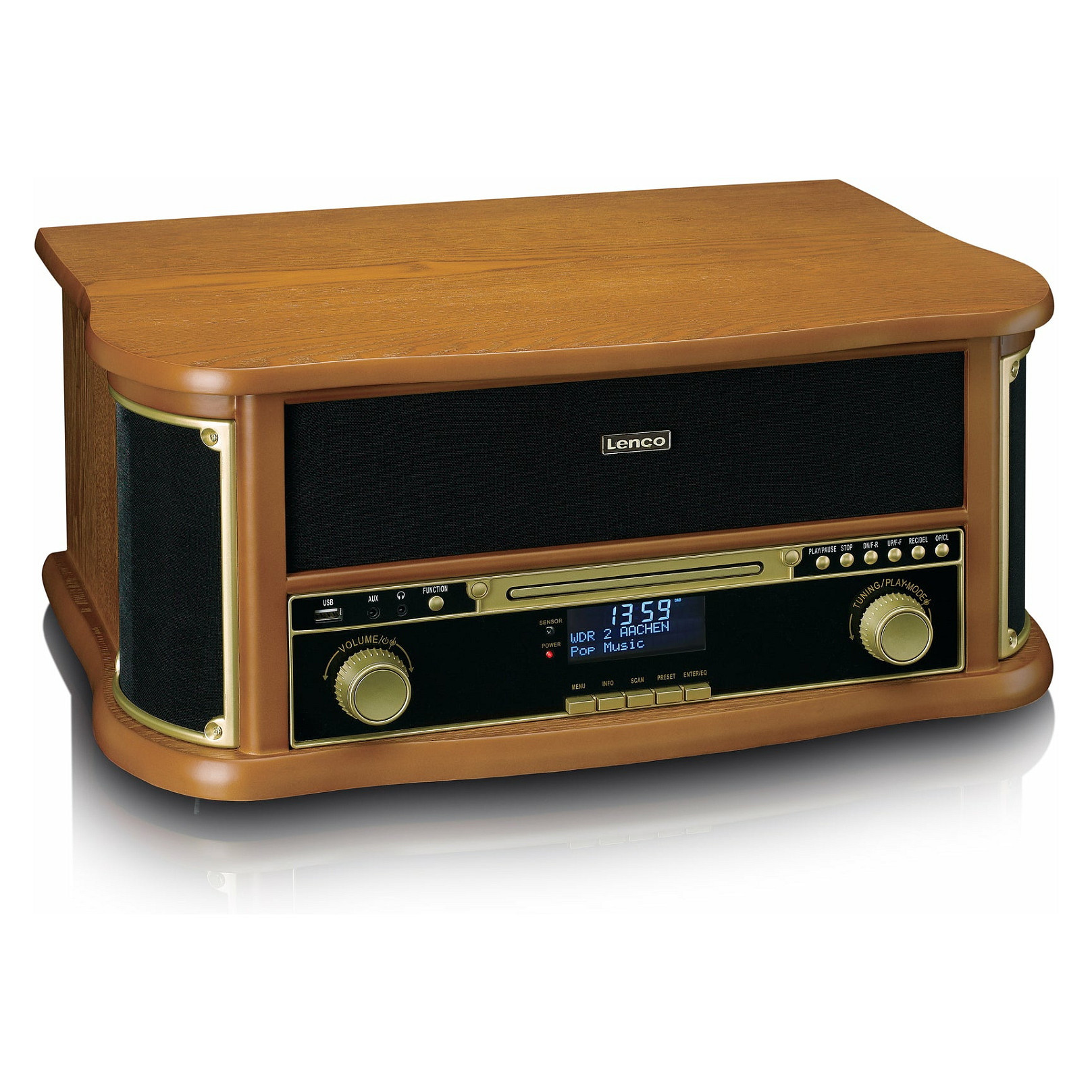 Gramafon Lenco TCD-2571WD, CD Player, Radio DAB, FM, Bluetooth, Fuqi RMS 10 W, Ekran LCD - Ngjyrë kafe 2