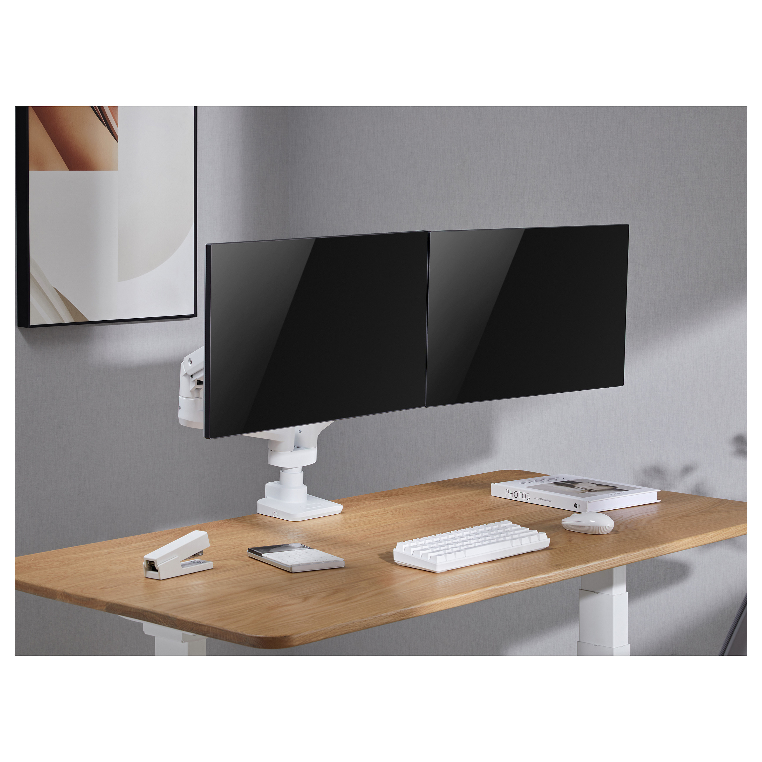 Mbajtëse për Monitor Equip 650183 / 2 Monitorë / 17–35" / deri 20kg për Monitor / VESA 75x75 & 100x100 / Gas Spring / Rotacion 360° - Bardhë 8