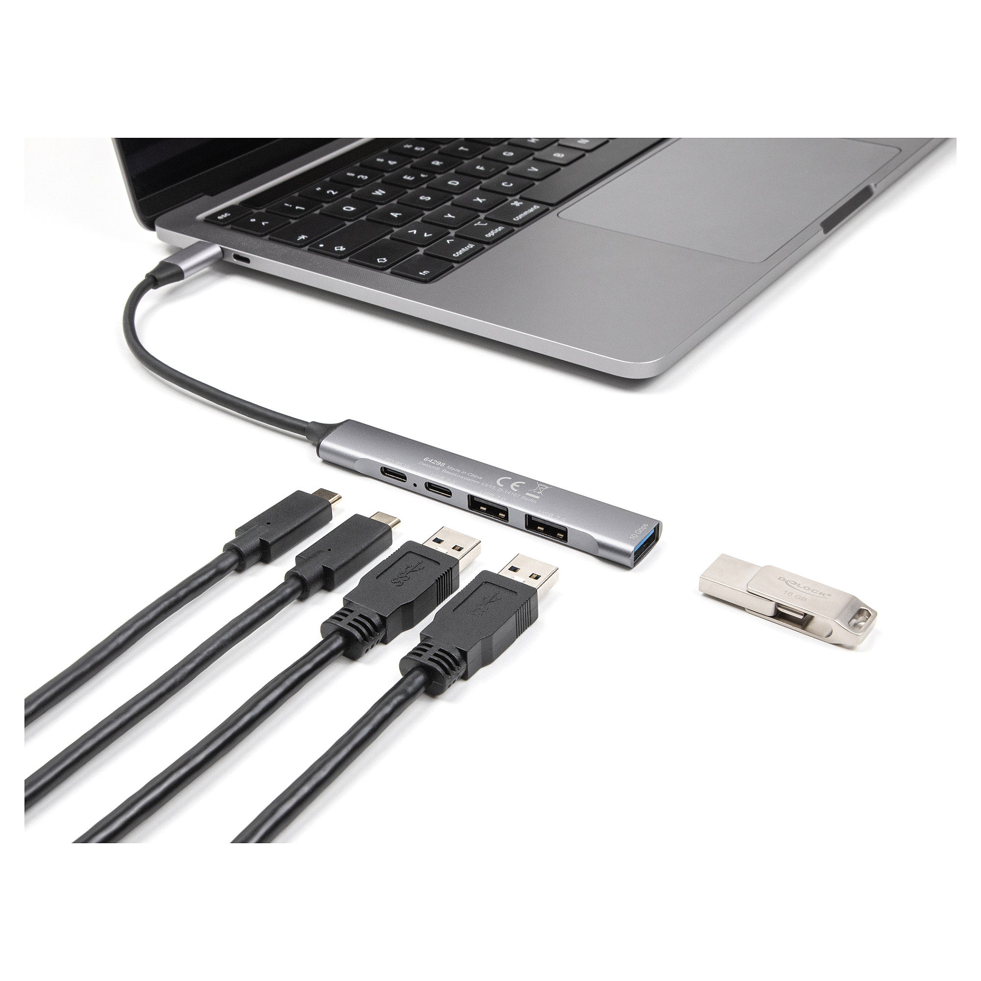 Hub USB DeLOCK 64298 / USB-C / 1x USB-A 10 Gbit/s + 2x USB-A 2.0 + 1x USB-C 2.0 / Power Delivery 95W / 0.15 m - Gri 2