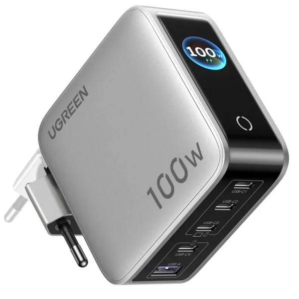 Adapter UGREEN Nexode Pro 65620 / 100W / 4x USB-C / USB-A / GaN / Smart Display / Touch Control - Gri 2