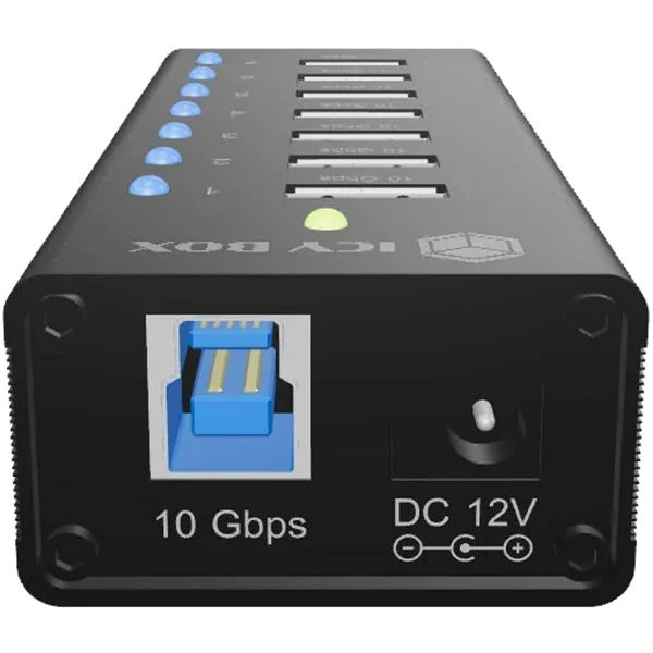 Hub USB ICY BOX IB-AC618a, 7x USB-A 3.2 Gen 2, 10 Gbps, 1 Portë për Karikim, Korpus Alumini – Zezë 2
