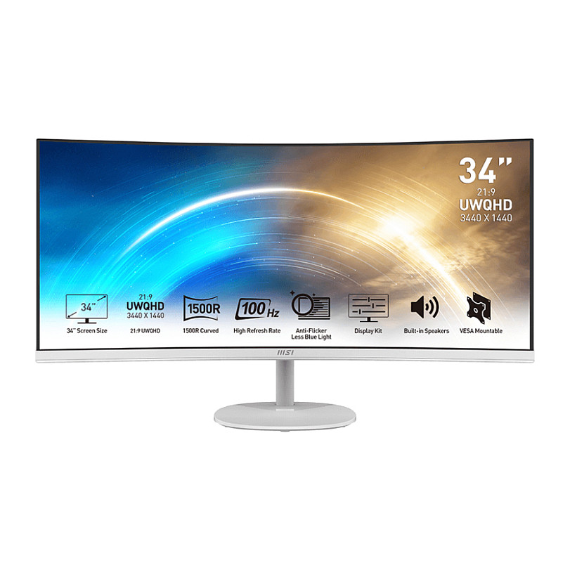 Monitor MSI PRO MP341CQWDE / 34"/ UWQHD VA Curved / 100Hz / 1ms / HDMI+DP- Bardhë
