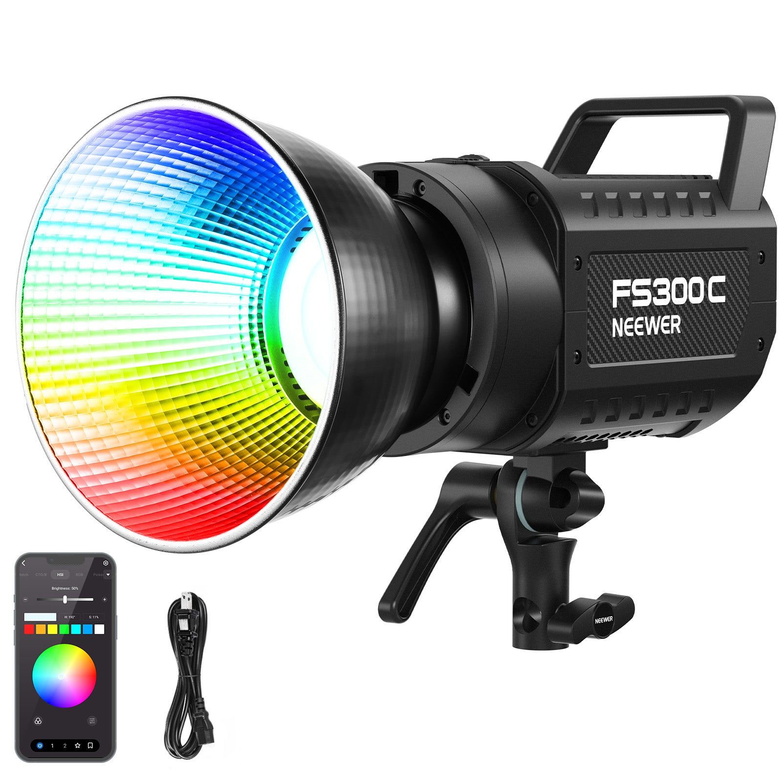 Dritë e Mençur Neewer FS300C, RGB, 300W, 29000Lux, 2500-7500K, CRI 95+, TLCI 97+, Bowens Mount - Zezë
