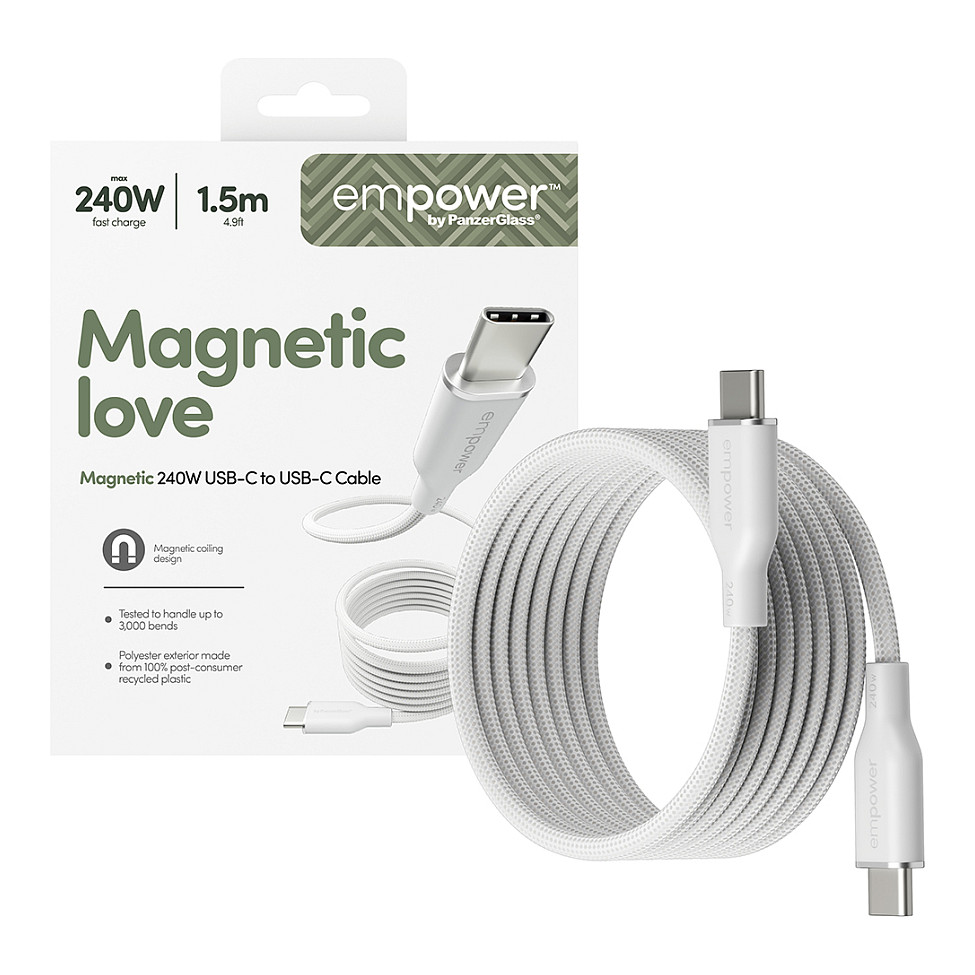 Kabllo empower by PanzerGlass Magnetic, EM84572, USB-C në USB-C, USB 2.0, 240W, 1.5 m - Argjendtë/Bardhë 5
