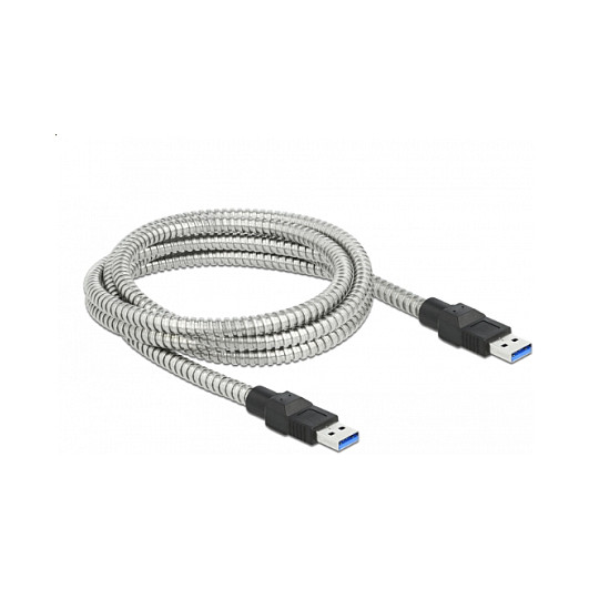 Kabllo USB DeLOCK 86776, USB 5 Gbps Type-A mashkull në Type-A mashkull, mbështjellës metalik, 2 m - Argjend 2