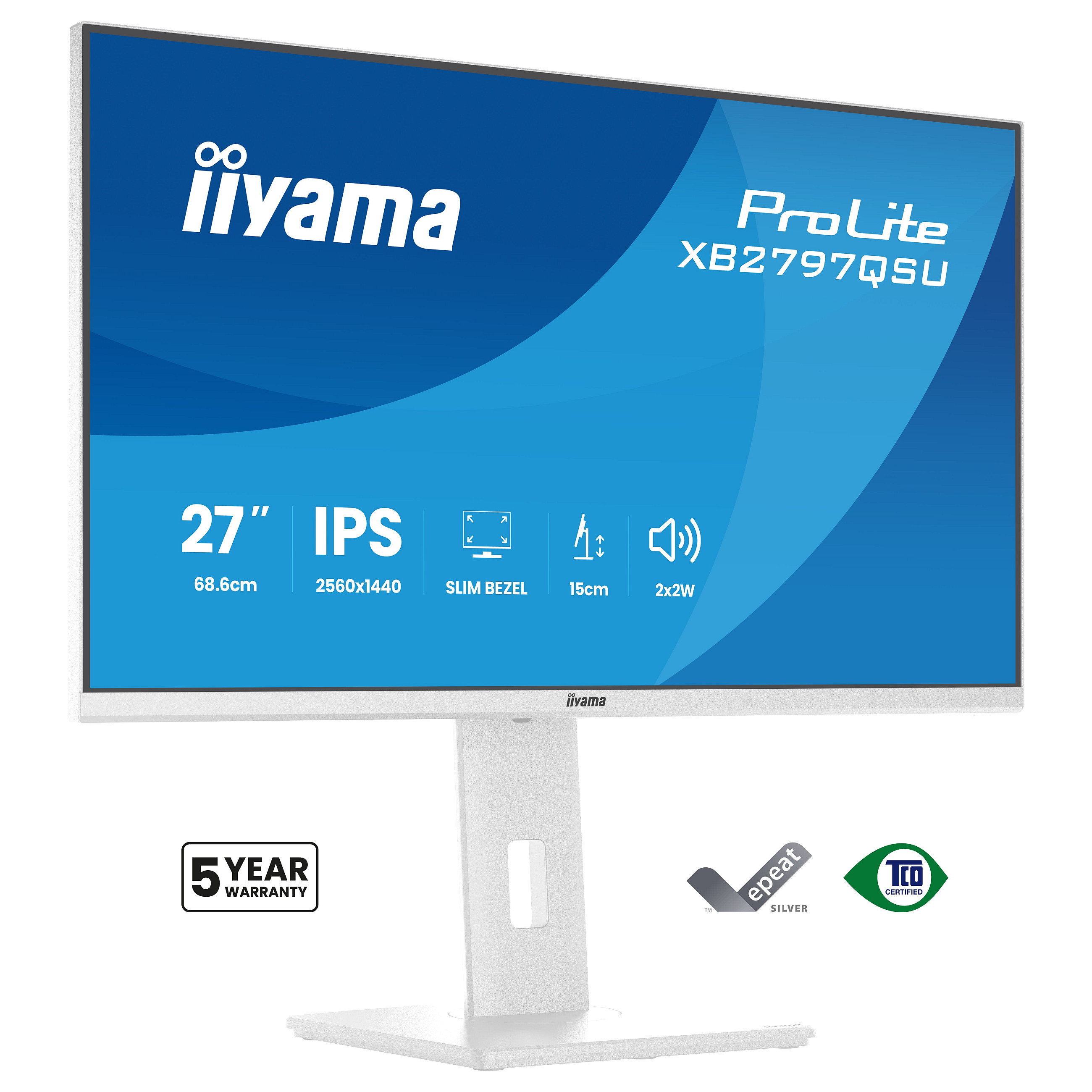 Monitor iiyama ProLite XB2797QSU-W1 / 27"/ Quad HD IPS / LED / 75Hz / 1ms / HDMI+USB+DP - Bardhë