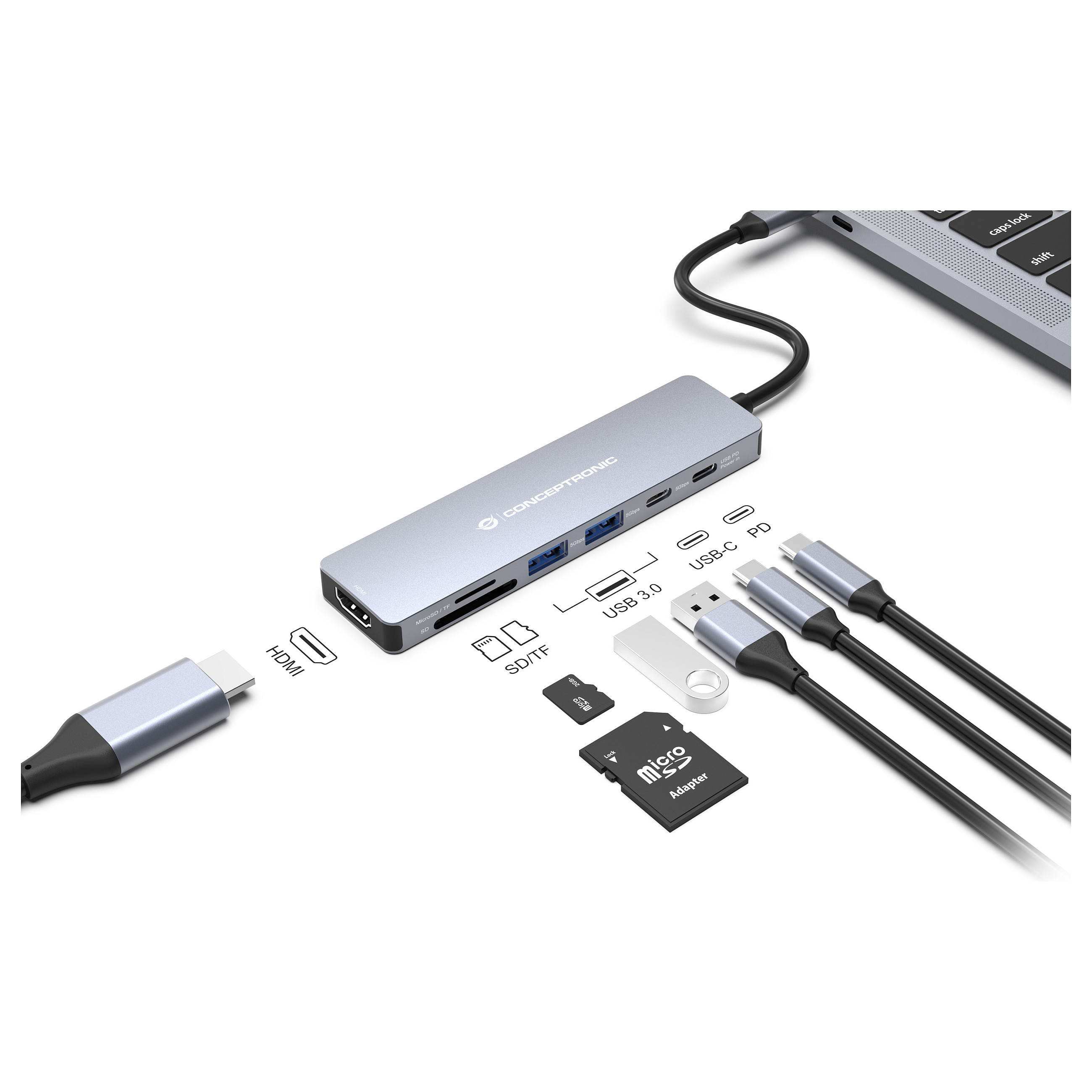 Docking Station Conceptronic 7-in-1 / USB-C + HDMI + USB-A thumbnail 3