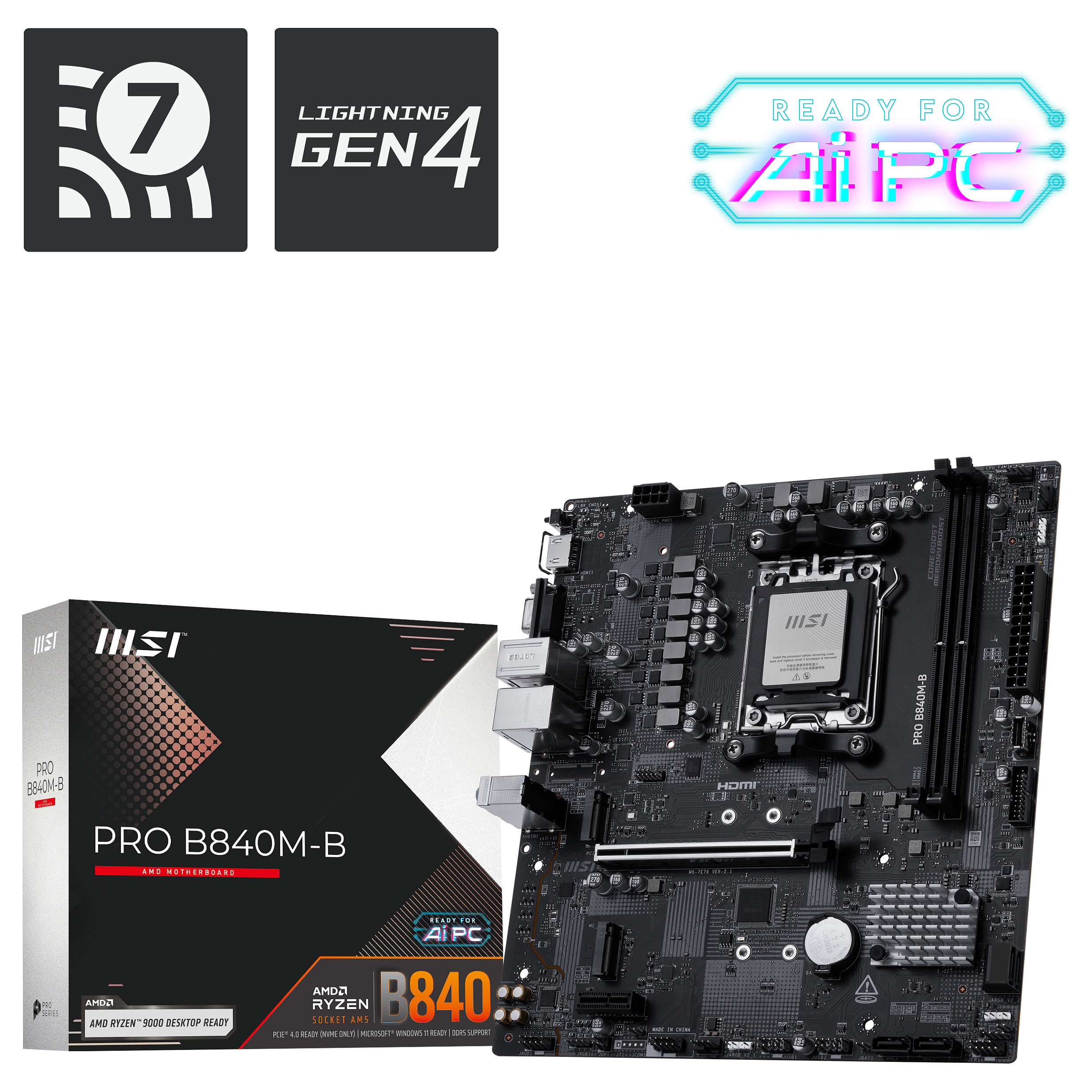 Pllakë Amë AMD AM5 MSI B840M B Pro / DDR5 / mATX / HDMI