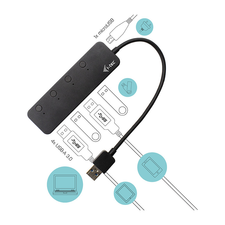 Hub USB i-tec U3CHARGEHUB4, USB-A, 4x USB-A, USB 3.2 Gen 1, 5Gbps, Karikim BC 1.2 - Zezë 4