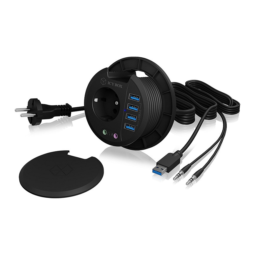 Hubs ICY BOX IB-HUB1430, USB 3.2 Gen 1, 4x USB-A, 2x Audio 3,5mm, Prizë 230V - Zezë 2
