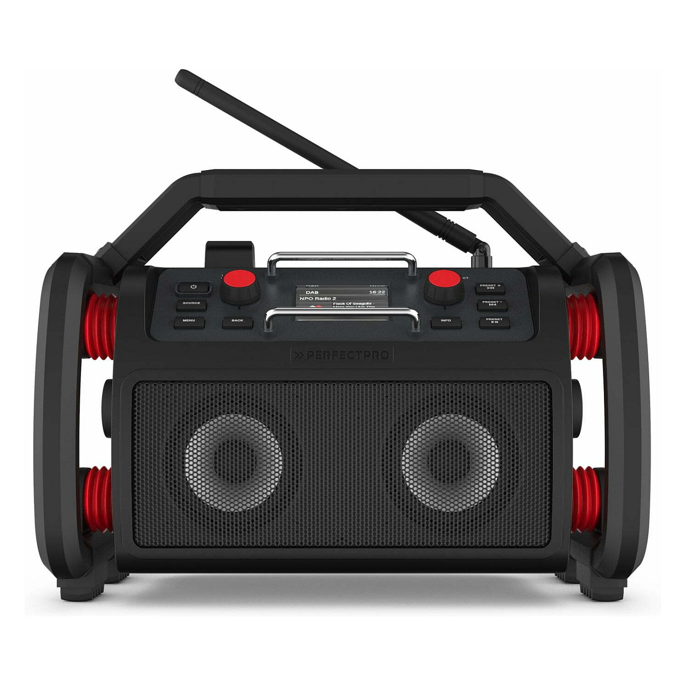 Radio për Punë Perfectpro Rockpro, DAB+, FM, 30 W, Bateri 4000 mAh, Autonomi deri në 12 orë - Zezë, Kuqe