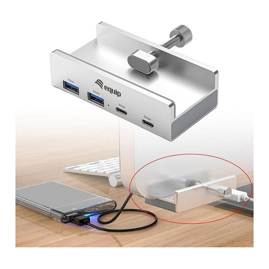 Hub Equip 128967, 2x USB-A, 2x USB-C, USB 3.2 Gen 1, 5Gbps - Gri 4