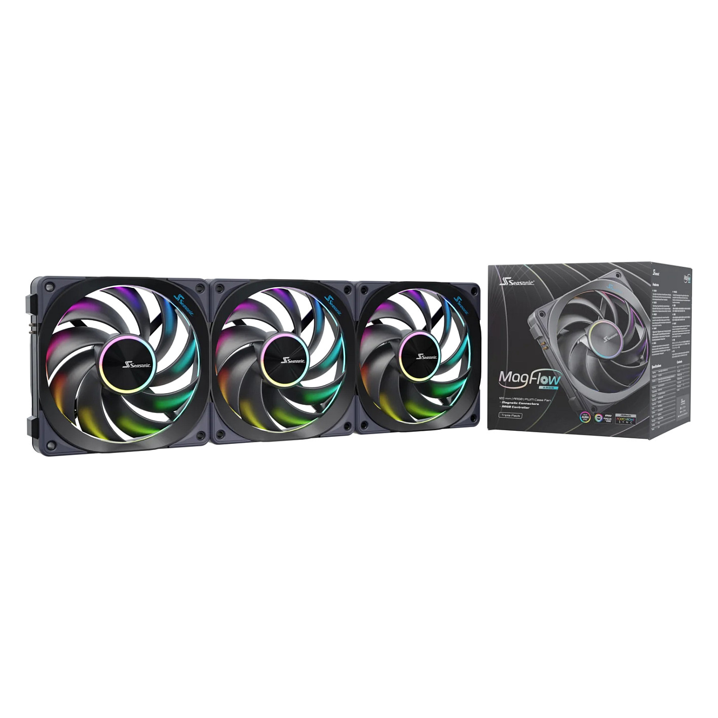 Ftohës për Kasë Seasonic MagFlow / 120mm / 2000 RPM / PWM / ARGB / 3-Pack – Zezë