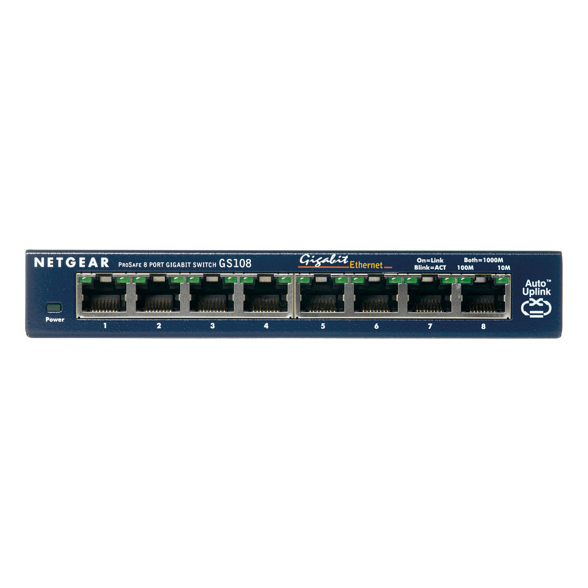 NETGEAR GS108GE 8-Port Gigabit Ethernet Unmanaged Switch – 8x RJ45 10/100/1000Mbps, Desktop, Fanless, Plug & Play
