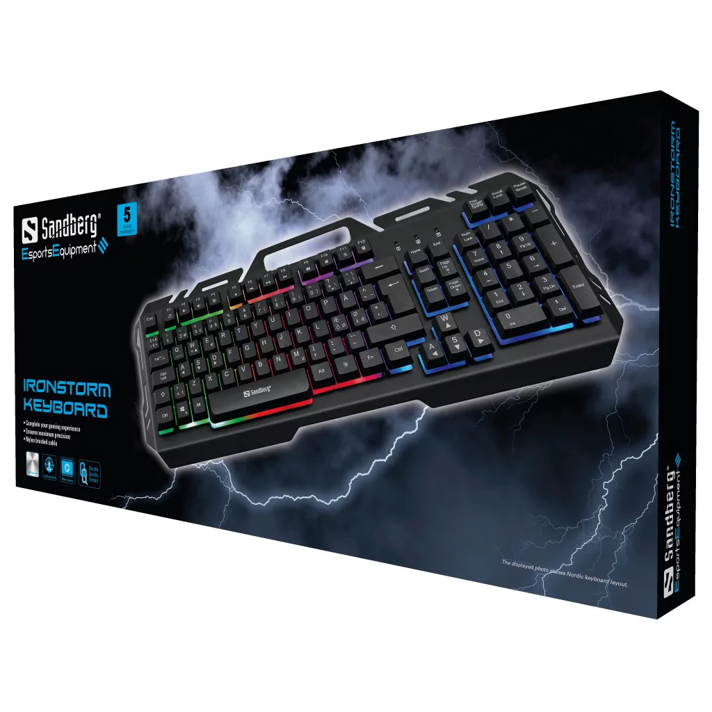 Tastierë GamingSandberg IronStorm Keyboard BE / USB / Membrane / Wired / AZERTY / Belgian / RGB / 1.8m - Zezë 2