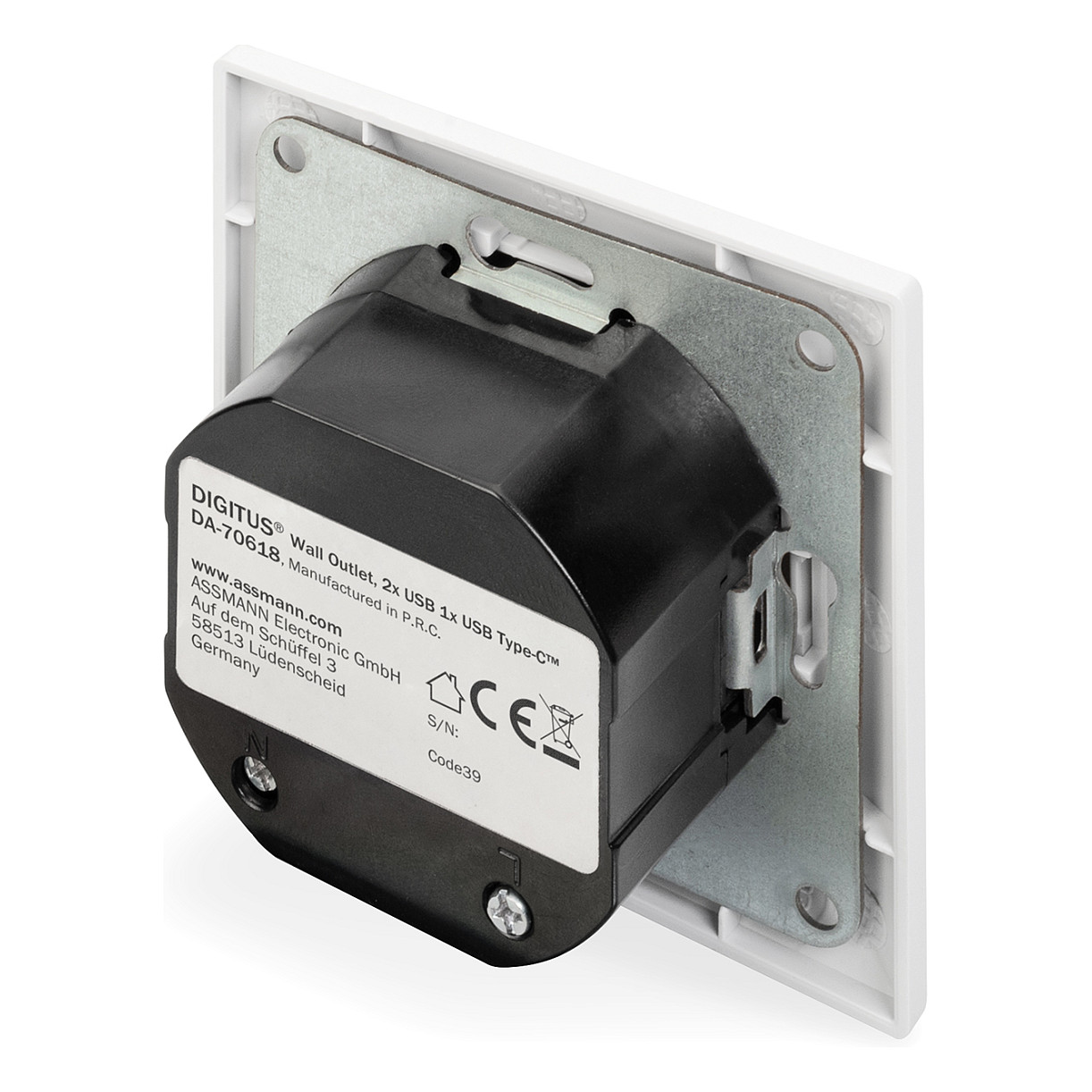 Adapter USB DIGITUS In‑Wall Charging Socket 2x USB‑A + 1x USB Type‑C - Bardhë thumbnail 4