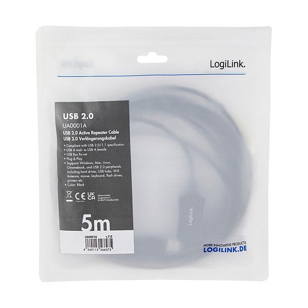 Kabllo USB LogiLink UA0001A, USB-A në USB-A, USB 2.0, Repeater, 5m - Zezë 2