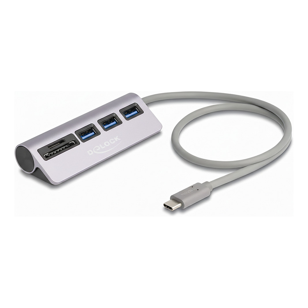 Hub DeLOCK 63252, USB-C Mashkull, 3x USB-A 5Gbps, USB-C PD 100W, Gigabit LAN - Gri 7