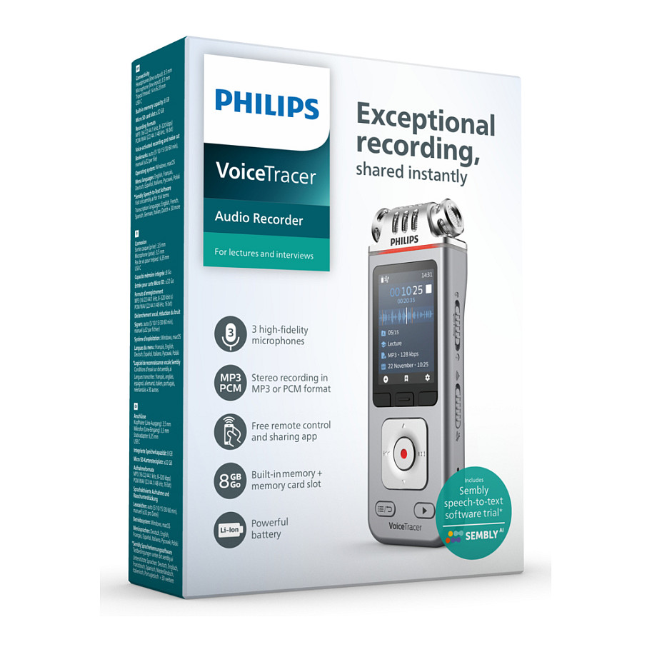 Rekordues Zëri Philips VoiceTracer DVT4115, 8GB, Stereo, MP3/WAV, Wi-Fi, USB-C - Argjend 7