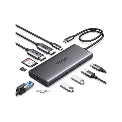 Hub USB-C UGREEN Revodok Pro 210, CM639, 10-në-1, 100W PD, 2× HDMI, 3× USB-A, USB-C, SD, TF, RJ45 - Gri 2