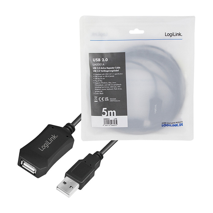 Kabllo USB LogiLink UA0001A, USB-A në USB-A, USB 2.0, Repeater, 5m - Zezë 3