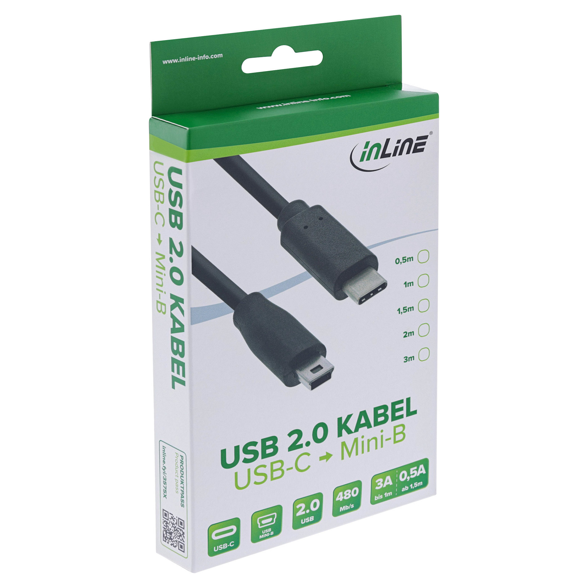 Kabllo USB InLine 35752, USB-C në USB Mini-B, 2 m, USB 2.0, 480 Mbps - Zezë 2