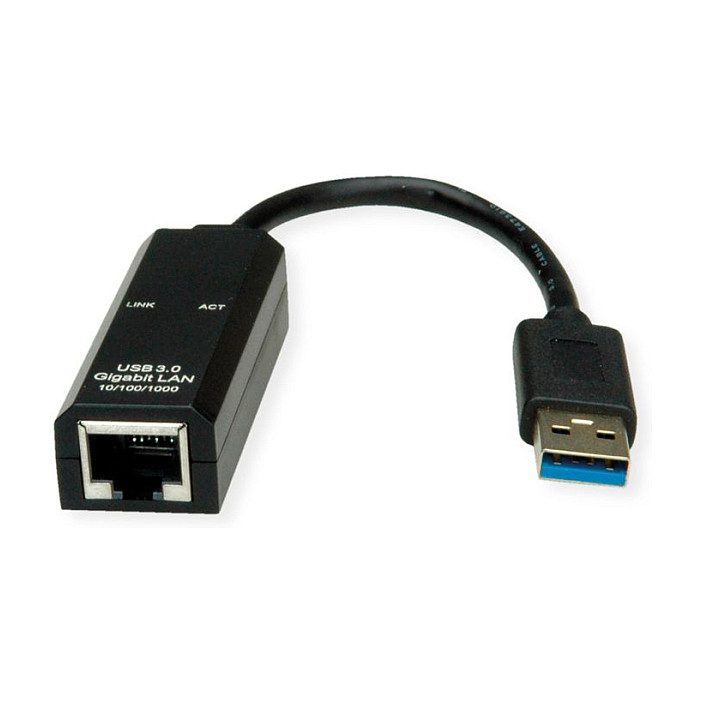 Adapter VALUE 12.99.1119, USB 3.2 Gen 1, USB-A Mashkull në RJ45 Femër, Gigabit Ethernet - Zezë 2