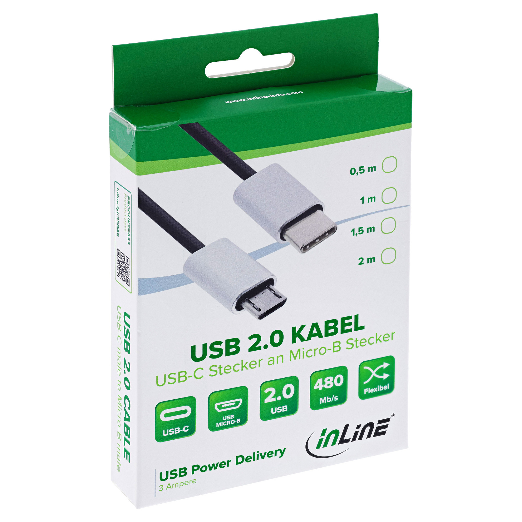 Kabllo USB InLine 35846, USB-C në Micro-USB-B, 0.5 m, USB 2.0, 480 Mbps, 2.4 A - Zezë 2