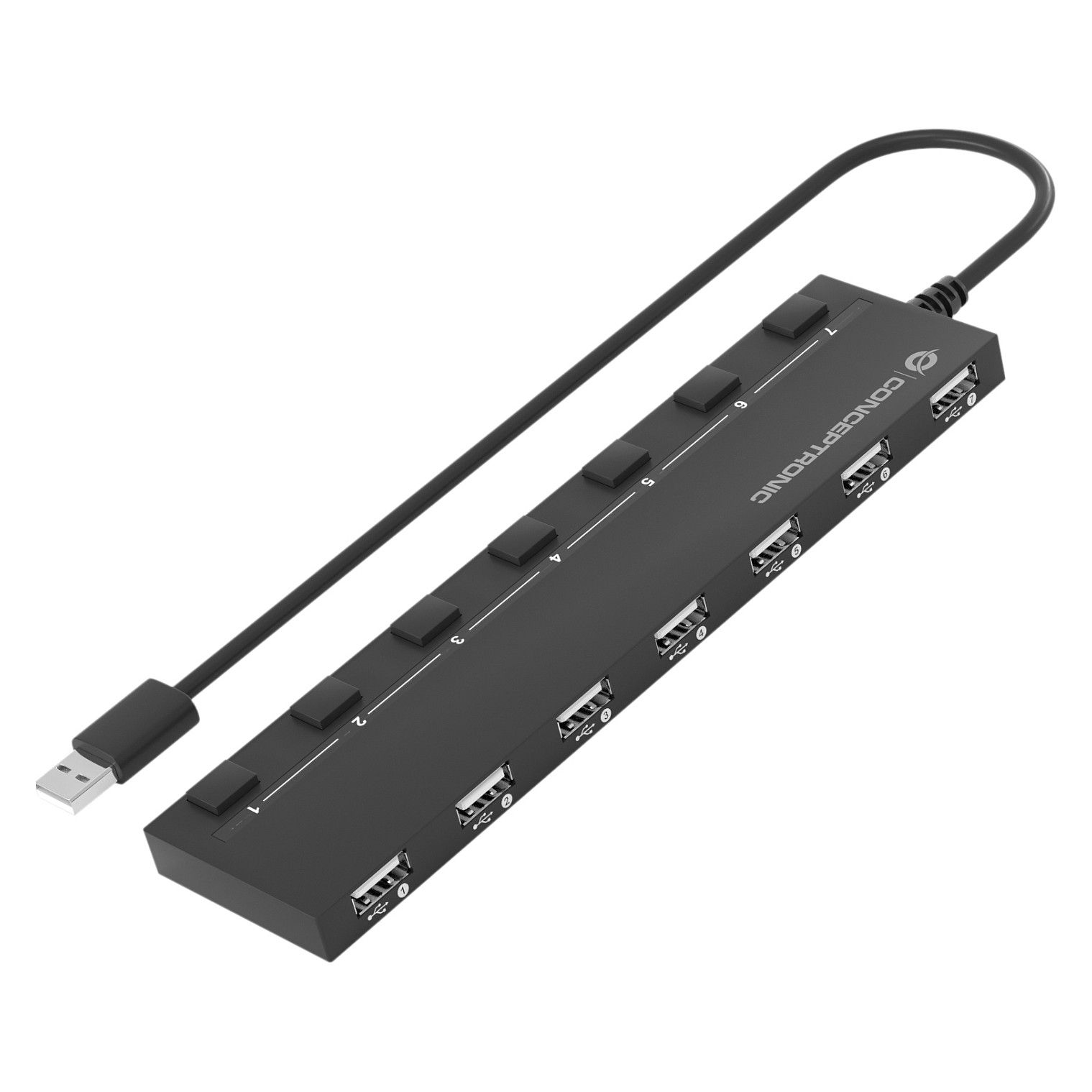 Hub USB Conceptronic HUBBIES08BP, 7x USB 2.0, 480Mbps, furnizim i jashtëm, çelësa individualë - Zezë 4