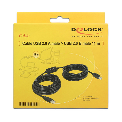Kabllo USB DeLOCK 82915, USB-A në USB-B, USB 2.0, 11 m - Zezë 2